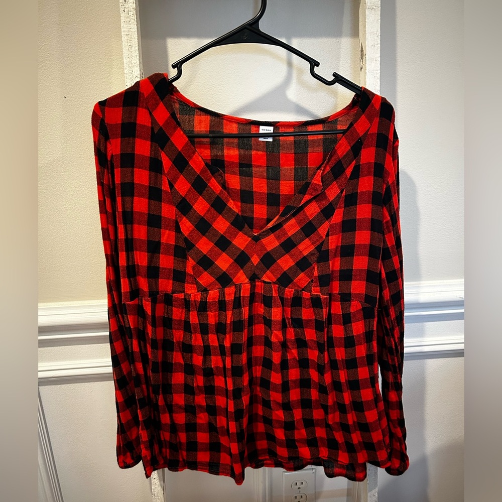 Red and Black Plaid Women's Top